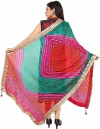 PK HUB jaipuri rajasthani women's art silk bandhej bandhani dupattas - FREE SIZE, Multicolor