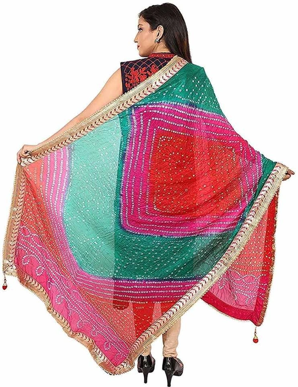 PK HUB jaipuri rajasthani women's art silk bandhej bandhani dupattas - FREE SIZE, Multicolor