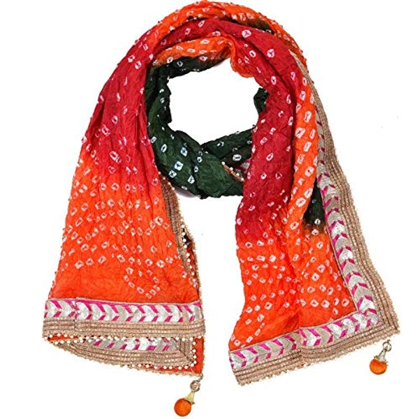 PK HUB jaipuri rajasthani women's art silk bandhej bandhani dupattas - FREE SIZE, Multicolor