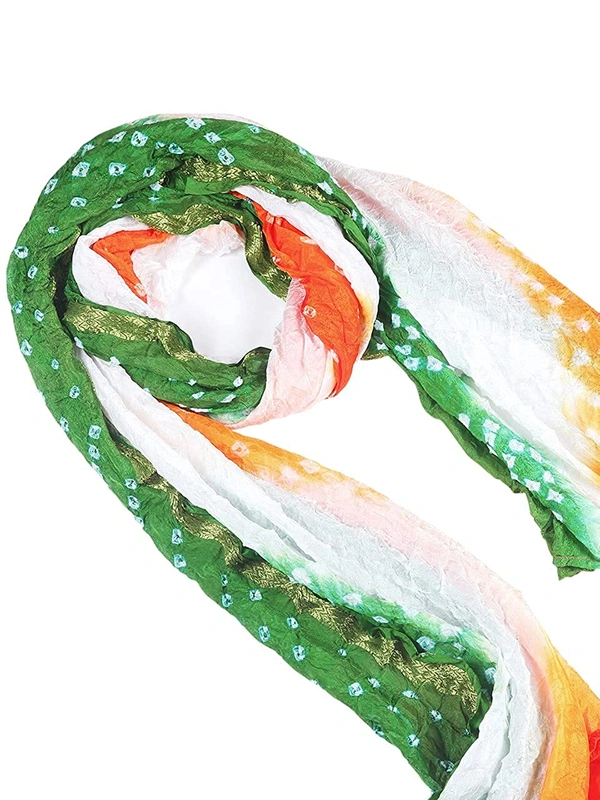PK HUB Tiranga Bandhini Silk Women Dupatta for Independence Day - FREE SIZE