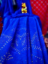 PK HUB Women's Chiffon BANDHANI Saree With Blouse Piece - Blue