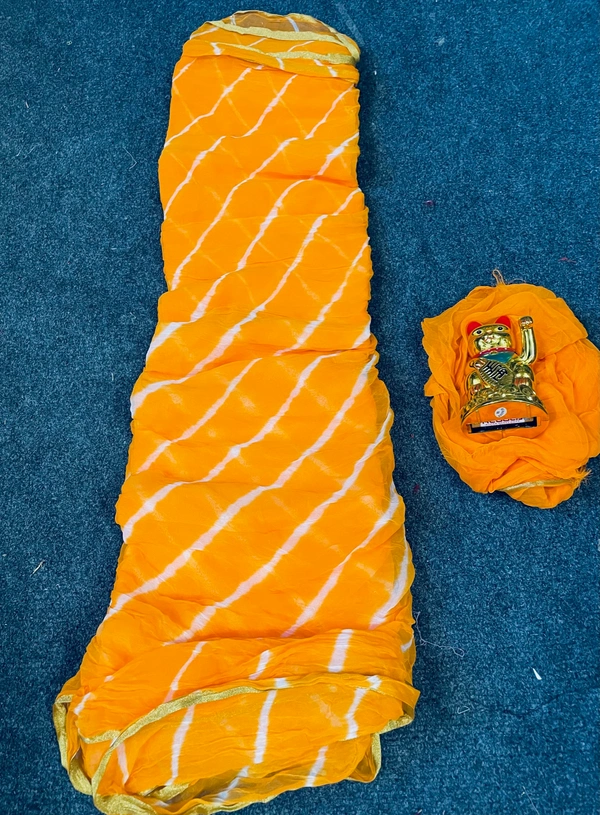 PK HUB Women's Chiffon Leheriya Saree With Blouse Piece - Yellow