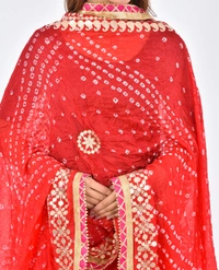 PK HUB Women's Rajasthani Traditional Bhandej Hand Gota Patti Work Lehnga Chunni Set - Free Size, Red