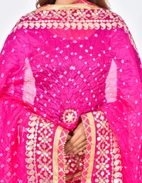 PK HUB Women's Rajasthani Traditional Bhandej Hand Gota Patti Work Lehnga Chunni Set - Free Size, Pink