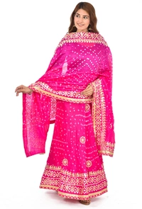 PK HUB Women's Rajasthani Traditional Bhandej Hand Gota Patti Work Lehnga Chunni Set - Free Size, Pink