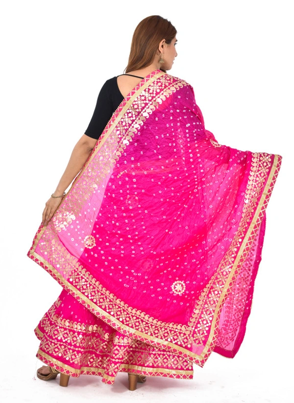 PK HUB Women's Rajasthani Traditional Bhandej Hand Gota Patti Work Lehnga Chunni Set - Free Size, Pink