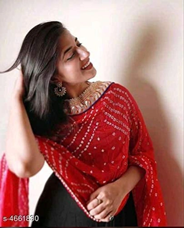 PK HUB Women's Rayon Black Kurti Pant with Red Bhandhej Dupatta - XXL, Black