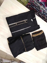 PK HUB Women's Solid Party Wear Kurta Set with Sharara - M, Black