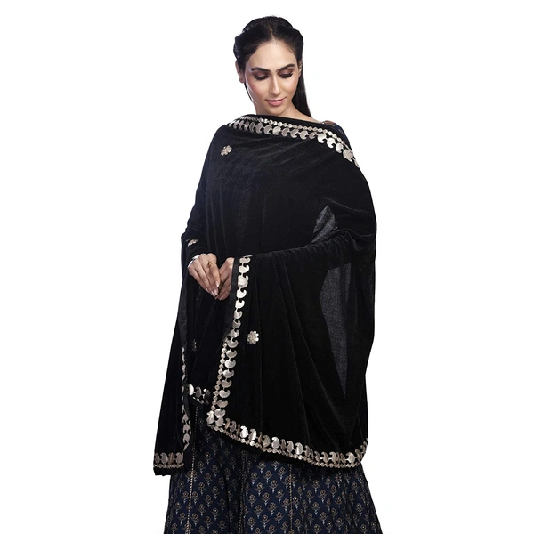 PK HUB Women's Velvet Gota Patti Dupatta (1Pc Dupatta Only, 30 Inches x 2.25 MTRS) - FREE SIZE, Black