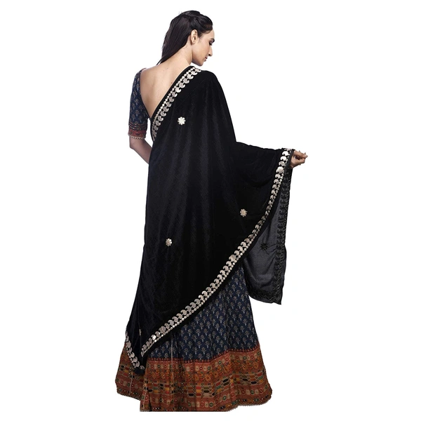 PK HUB Women's Velvet Gota Patti Dupatta (1Pc Dupatta Only, 30 Inches x 2.25 MTRS) - FREE SIZE, Black