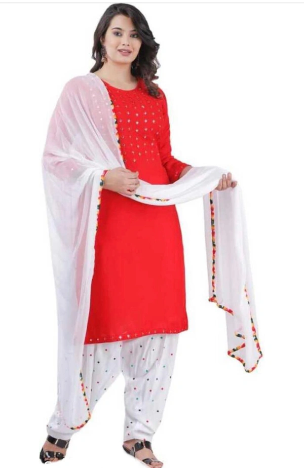 PK HUB Women’s Reyon Readymade Salwar Suit Set. Embroidery work Kurti salwar Dupatta Set Latest - XXL, Red