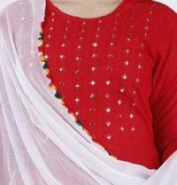 PK HUB Women’s Reyon Readymade Salwar Suit Set. Embroidery work Kurti salwar Dupatta Set Latest - XXL, Red