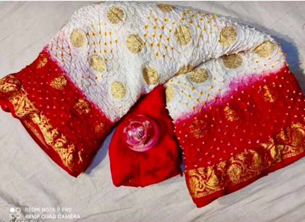 PK HUB Zari Butti Handmade Bandhej Tie Dye Saree with Zari Weaving Border in Art Silk Fabric - Multicolor