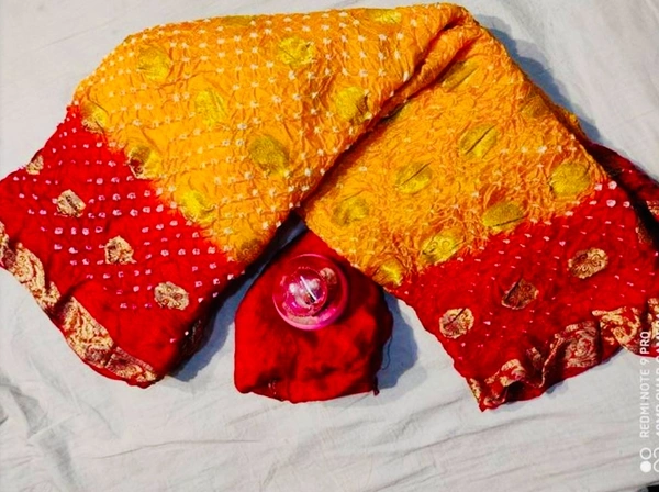 PK HUB Zari Butti Handmade Bandhej Tie Dye Saree with Zari Weaving Border in Art Silk Fabric - Multicolor