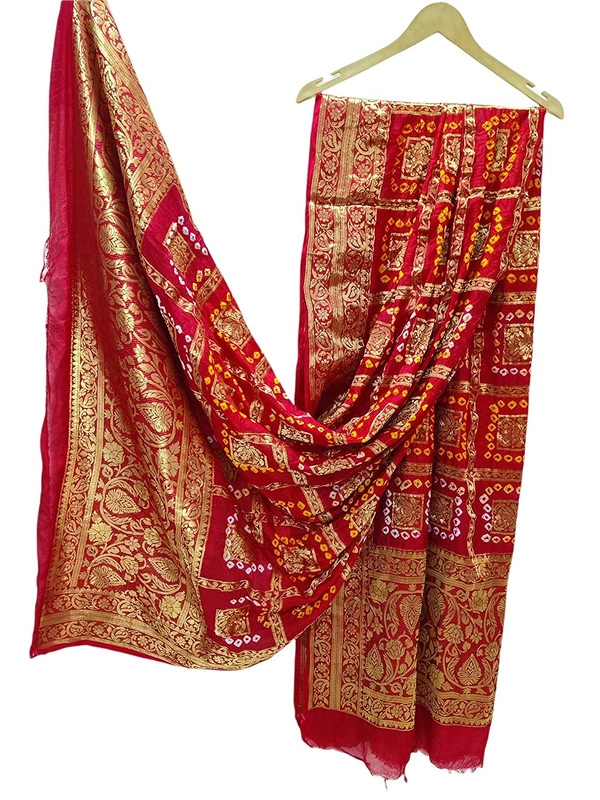 PK HUB® Women's Art Silk Banarasi Bandhej Ghatchola Dupatta (2.5 - mtr) - FREE SIZE, Red
