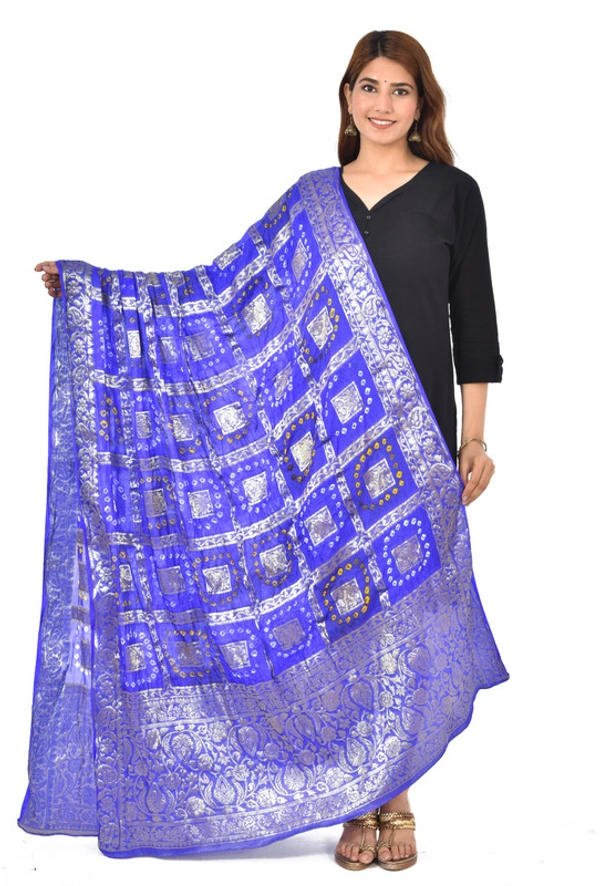 PK HUB® Women's Art Silk Banarasi Bandhej Ghatchola Dupatta (2.5 - mtr) - FREE SIZE, Blue