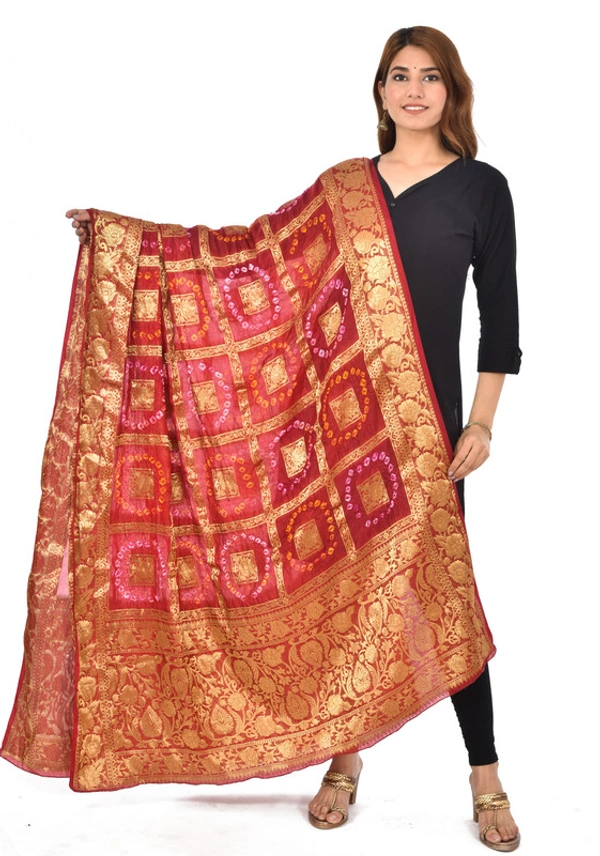 PK HUB® Women's Art Silk Banarasi Bandhej Ghatchola Dupatta (2.5 - mtr) - FREE SIZE, Maroon