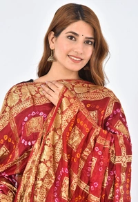 PK HUB® Women's Art Silk Banarasi Bandhej Ghatchola Dupatta (2.5 - mtr) - FREE SIZE, Maroon