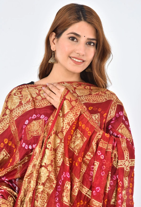 PK HUB® Women's Art Silk Banarasi Bandhej Ghatchola Dupatta (2.5 - mtr) - FREE SIZE, Maroon