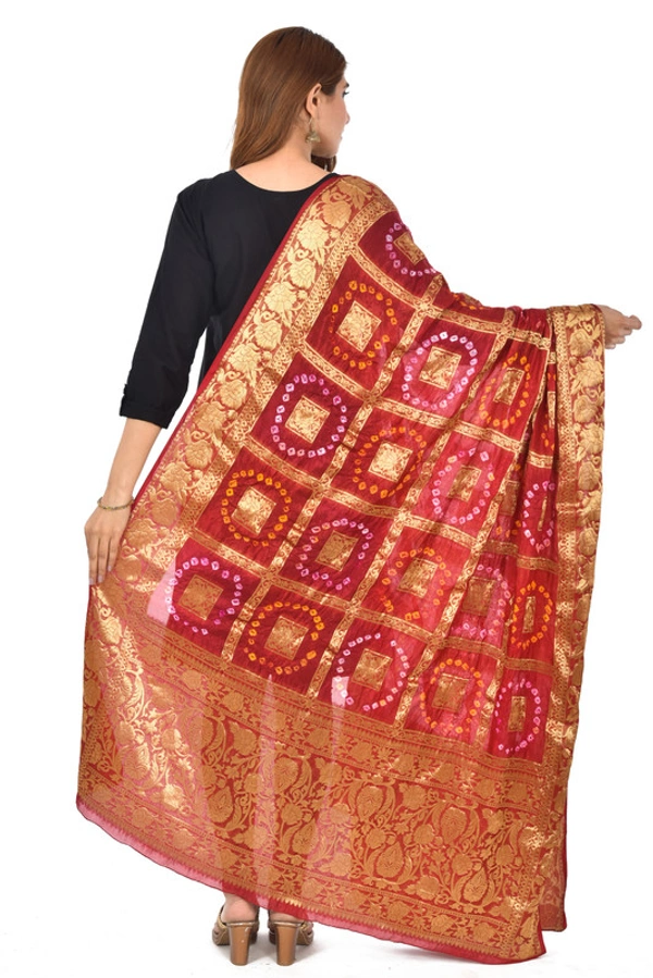 PK HUB® Women's Art Silk Banarasi Bandhej Ghatchola Dupatta (2.5 - mtr) - FREE SIZE, Maroon