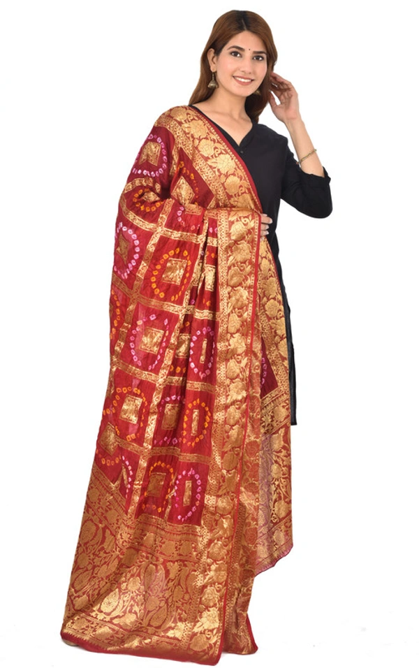PK HUB® Women's Art Silk Banarasi Bandhej Ghatchola Dupatta (2.5 - mtr) - FREE SIZE, Maroon