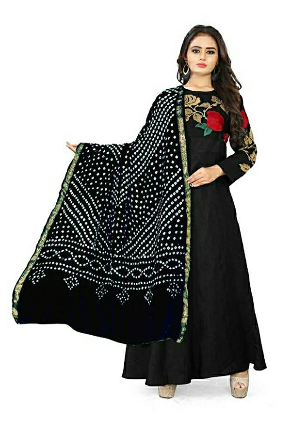 PK HUB® Women's BANDHANI SILK dupatta with BANDHEJ work panna"40" and length 2.40 meter - FREE SIZE, Black
