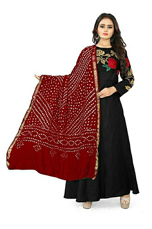 PK HUB® women's BANDHANI SILK dupatta with BANDHEJ work panna"40" and length 2.40 meter - FREE SIZE, Maroon