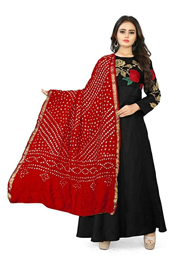 PK HUB® women's BANDHANI SILK dupatta with BANDHEJ work panna"40" and length 2.40 meter - FREE SIZE, Red