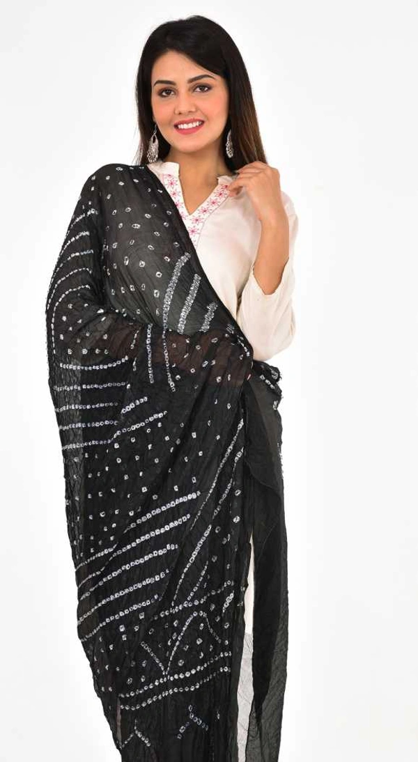 PK HUB® Women's BANDHANI SILK dupatta with BANDHEJ work panna"40" and length 2.40 meter - FREE SIZE, Black