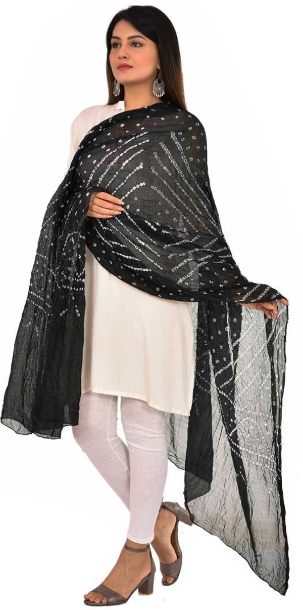 PK HUB® Women's BANDHANI SILK dupatta with BANDHEJ work panna"40" and length 2.40 meter - FREE SIZE, Black