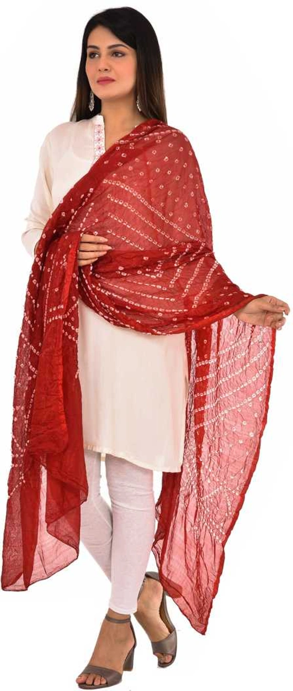 PK HUB® women's BANDHANI SILK dupatta with BANDHEJ work panna"40" and length 2.40 meter - FREE SIZE, Maroon