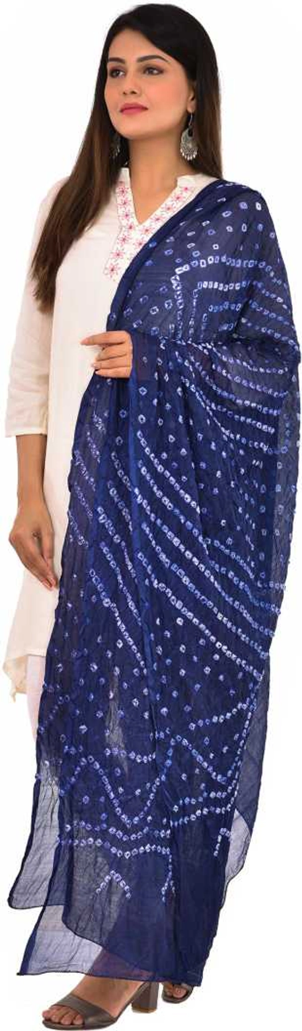 PK HUB® women's BANDHANI SILK dupatta with BANDHEJ work panna"40" and length 2.40 meter - FREE SIZE, Navy Blue