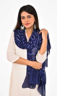 PK HUB® women's BANDHANI SILK dupatta with BANDHEJ work panna"40" and length 2.40 meter - FREE SIZE, Navy Blue