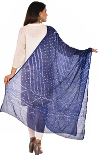PK HUB® women's BANDHANI SILK dupatta with BANDHEJ work panna"40" and length 2.40 meter - FREE SIZE, Navy Blue