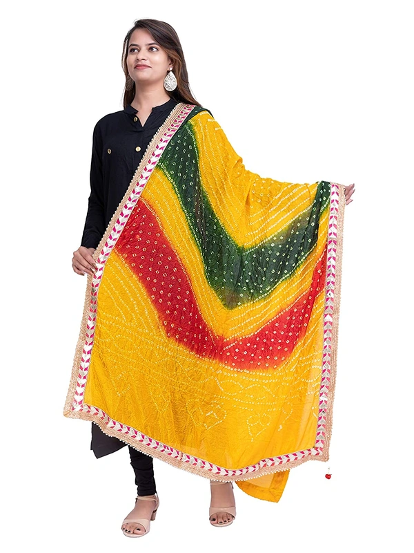 PK HUB® women's BANDHANI SILK dupatta with BANDHEJ work panna"40" and length 2.40 meter - FREE SIZE, Multicolor