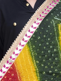 PK HUB® women's BANDHANI SILK dupatta with BANDHEJ work panna"40" and length 2.40 meter - FREE SIZE, Multicolor