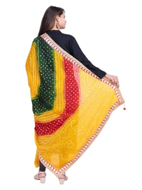 PK HUB® women's BANDHANI SILK dupatta with BANDHEJ work panna"40" and length 2.40 meter - FREE SIZE, Multicolor