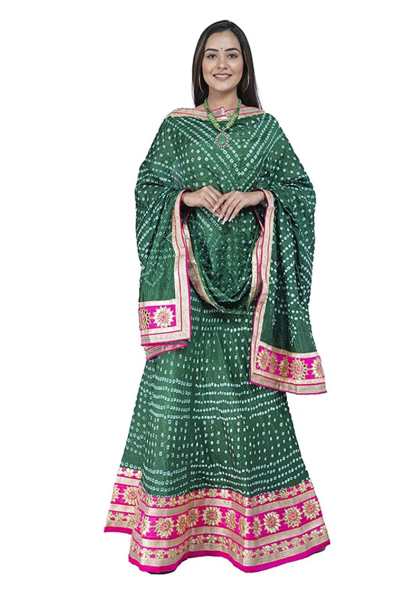PK HUB® Women's Rajasthani Traditional Bhandej Lehnga Chunni Set - Free Size, Green
