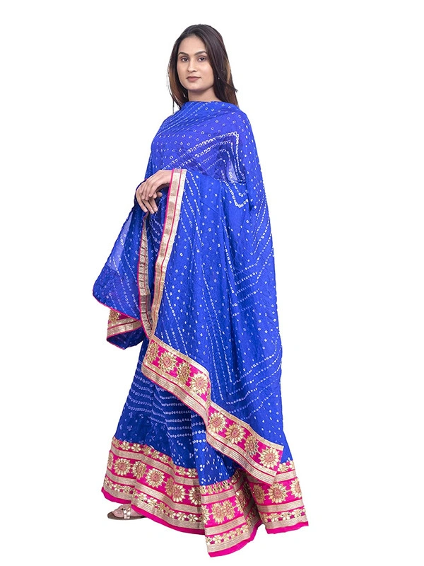 PK HUB® Women's Rajasthani Traditional Bhandej Lehnga Chunni Set - Free Size, Blue