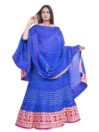 PK HUB® Women's Rajasthani Traditional Bhandej Lehnga Chunni Set - Free Size, Blue