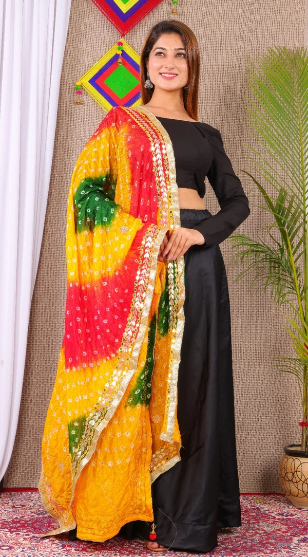 PK MART Dresses Jaipuri Rajasthani Women's Art Silk Bandhani Bandhej Dupatta With Heavy Mirror Work (Free size) - Free Size, Multicolor