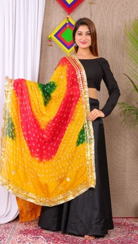PK MART Dresses Jaipuri Rajasthani Women's Art Silk Bandhani Bandhej Dupatta With Heavy Mirror Work (Free size) - Free Size, Multicolor