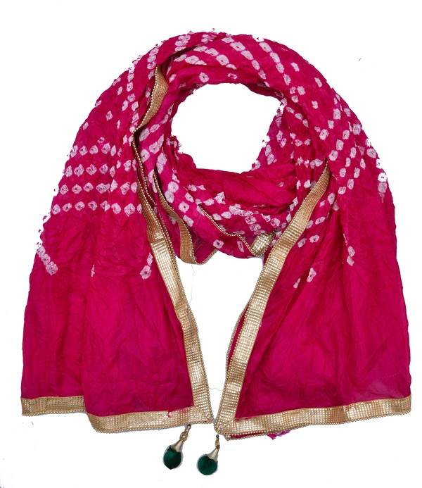 Women's Silk Bandhej Multicolor Dupatta (Free Size) - Pink