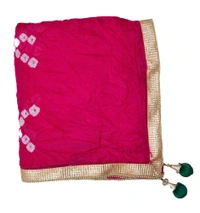 Women's Silk Bandhej Multicolor Dupatta (Free Size) - Pink