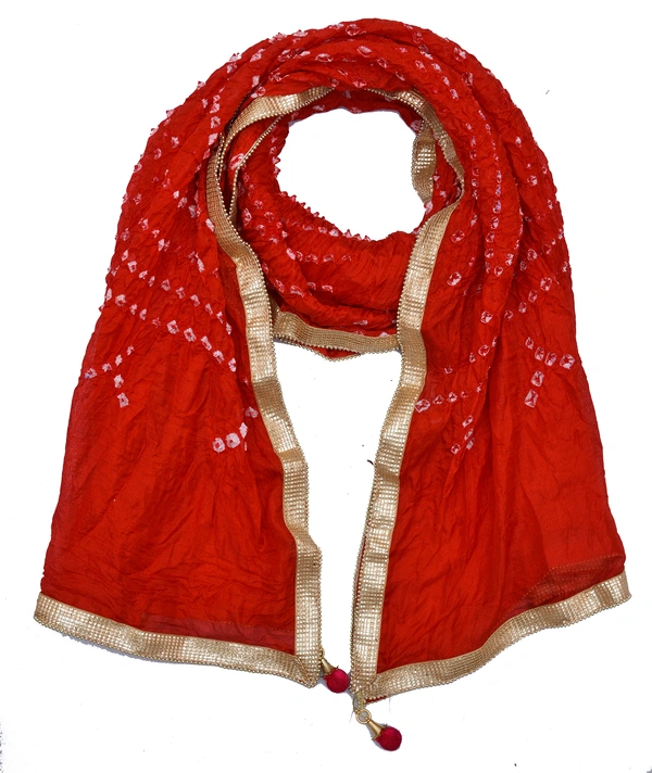 Women's Silk Bandhej Multicolor Dupatta (Free Size) - Red