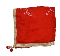 Women's Silk Bandhej Multicolor Dupatta (Free Size) - Red