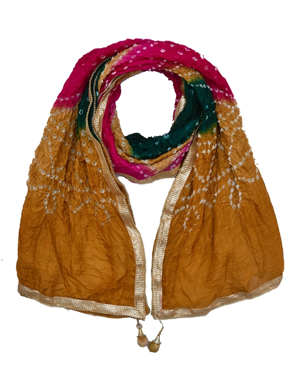 Women's Silk Bandhej Multicolor Dupatta (Free Size) - Multicolor