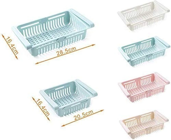 4 Pcs Expandable Adjustable Fridge Storage Basket Under Shelf Fridge Organiser Rack Space Saver Refrigerator Sliding Drawers (Adjustable...