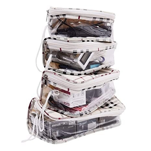 Cosmetic Wash Bag Makeup Pouch Bag Travel Transparent Toiletry Waterproof Zipper Wash Bag Household Grooming Kit Portable Organizer Case Carry Pouch. (4 pcs Bag Off