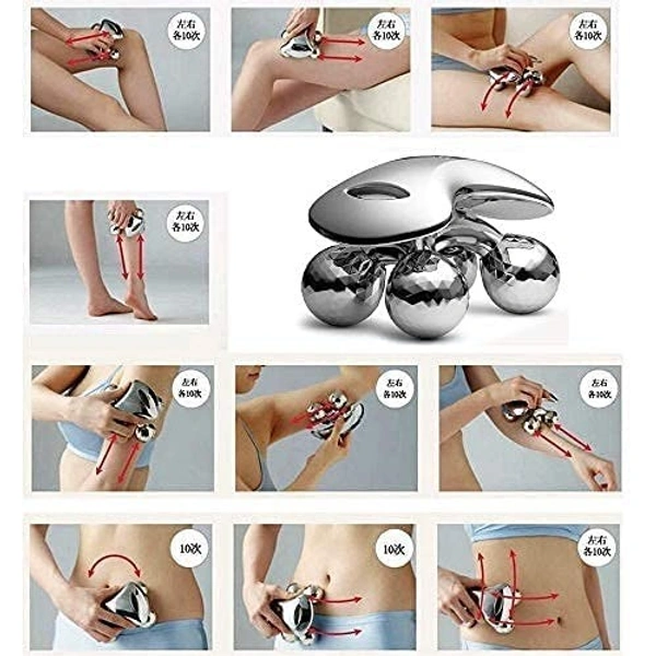 4D Mini Roller Massager for Face, Body Massagers 4 Metal Wheels Massage Instrument Beauty Tool for Massager (Silver)